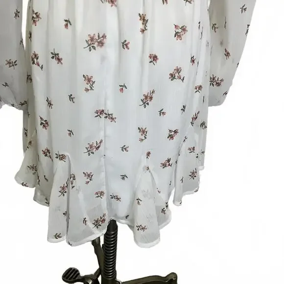 Trixxi Women's Size Small White Floral Long Sleeve V Neck Faux Wrap Dress - Picture 10 of 14